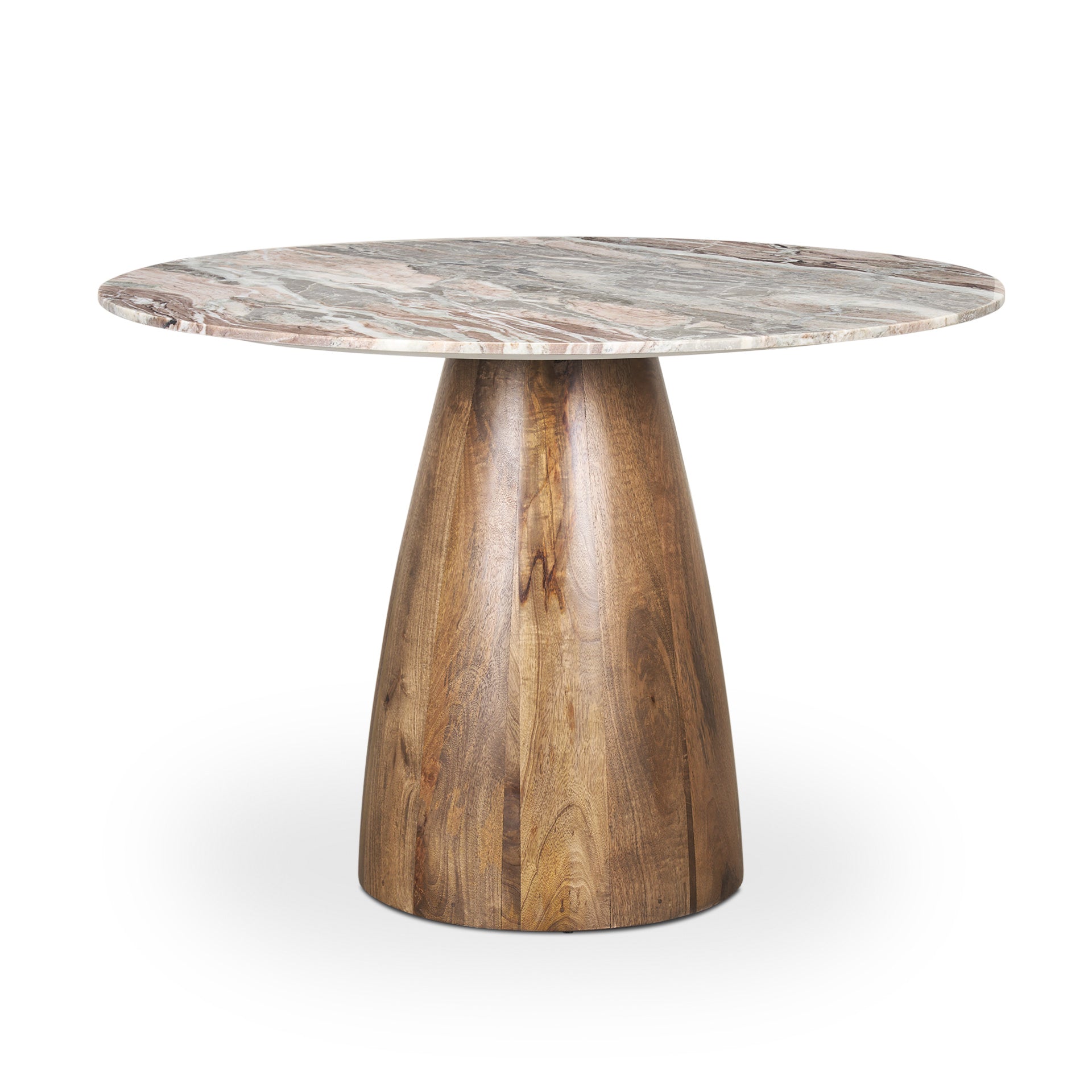 Mercana brand Allyson 42" Round Marble top Pedestal Dining Table on a white background