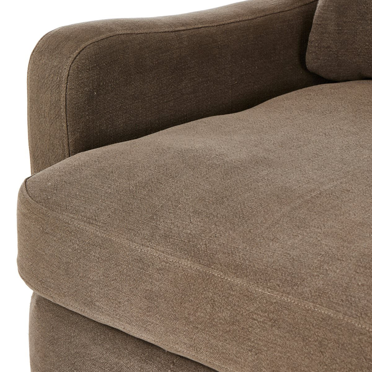 Close up of Amber Lewis x Four Hands Aurelia Sofa in Broadway Coffee on a white background at Addison West