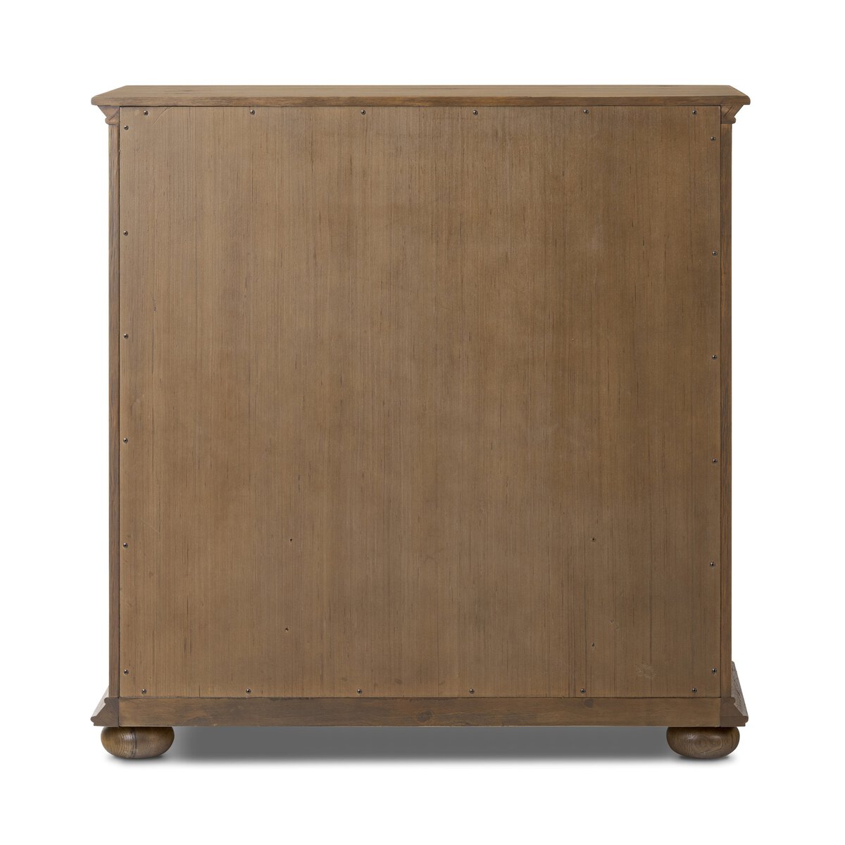 Back of Amber Lewis x Four Hands Geoffrey Tall Dresser in Worn Oak Veneer on a white background at Addison West