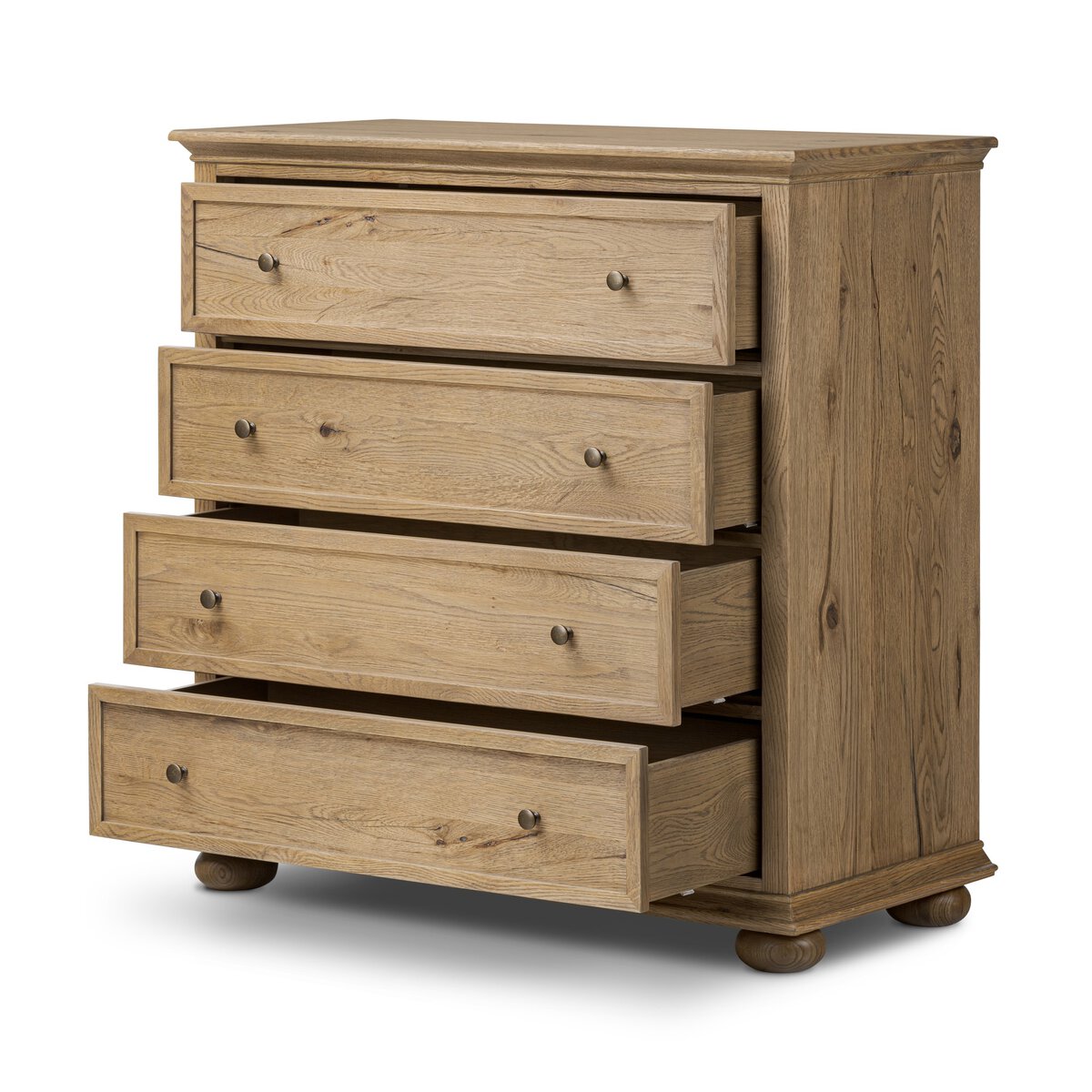 Amber Lewis x Four Hands Geoffrey Tall Dresser in Worn Oak Veneer on a white background at Addison West