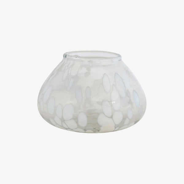 White art glass tea light holder on a white background