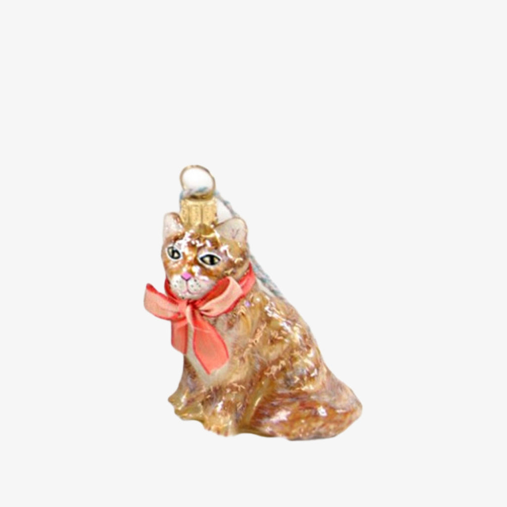 Orange stripe kitten ornament on a white background