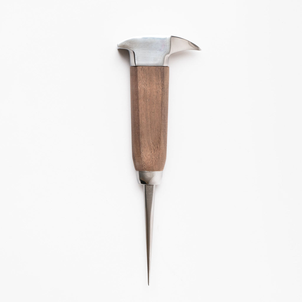 Anvil ice pick with wood handle on a white background