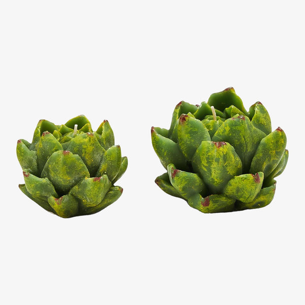 Two artichoke candles on a white background