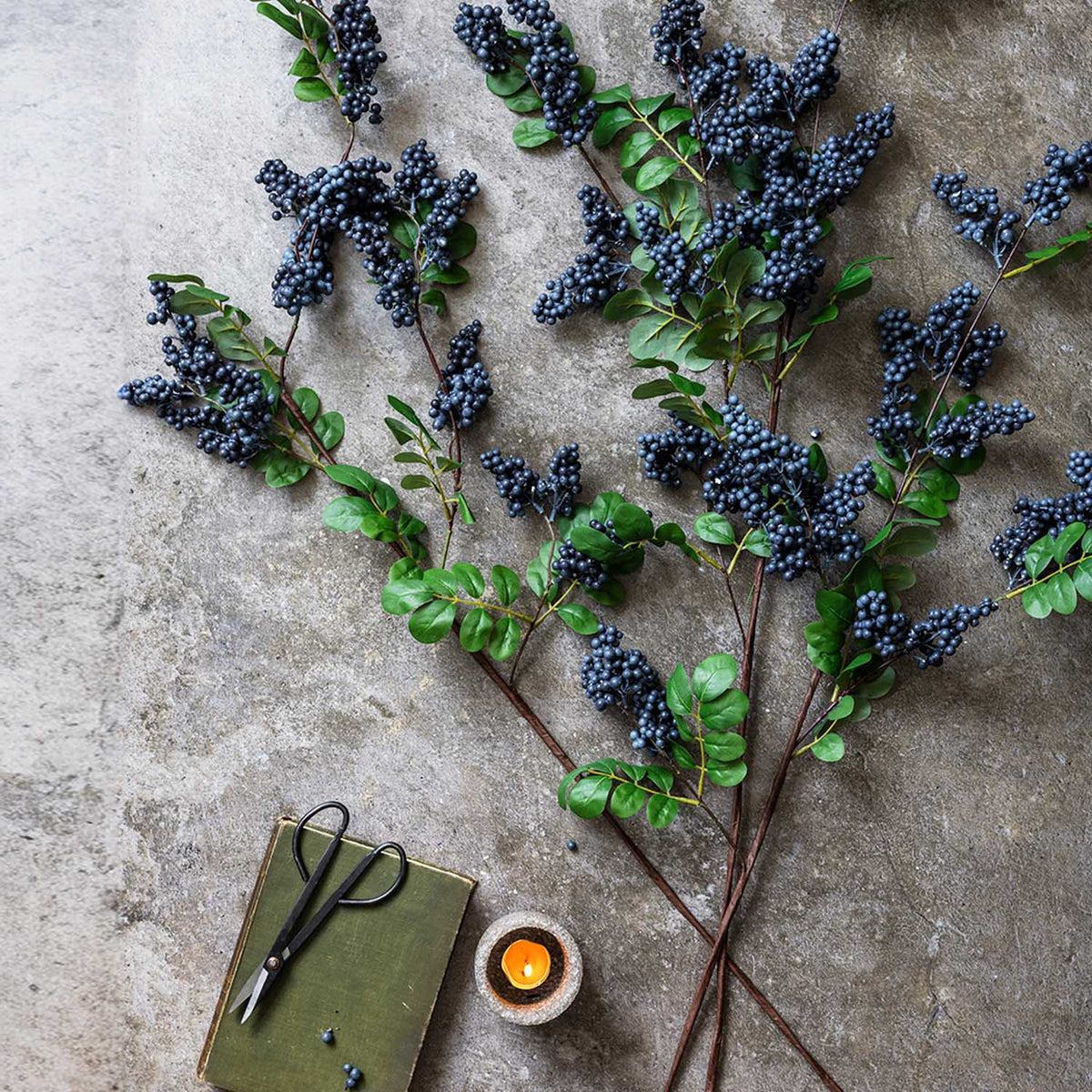 Abigail Ahern Artificial Bilberry Branch on a grey background at Addison West