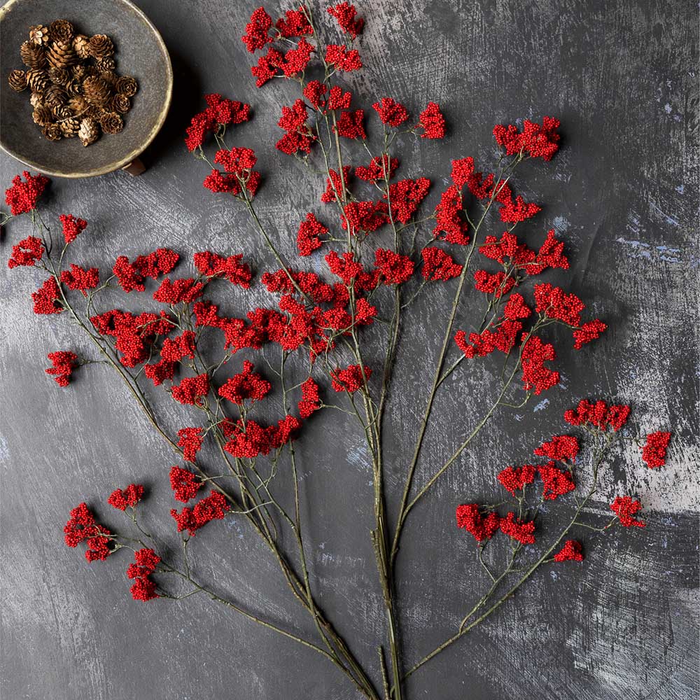 Abigail Ahern Artificial Wild Winter Berry in Ruby on a grey background at Addison West