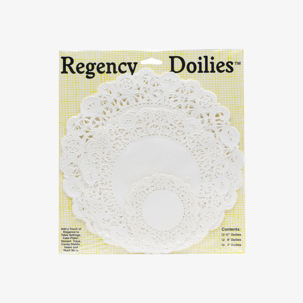 36 pack of Assorted Paper Doilies on a white background