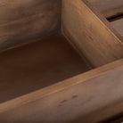 Close up of Astrid 71L x 17W x 30.3H Medium Brown Solid Wood 6 Drawer Sideboard