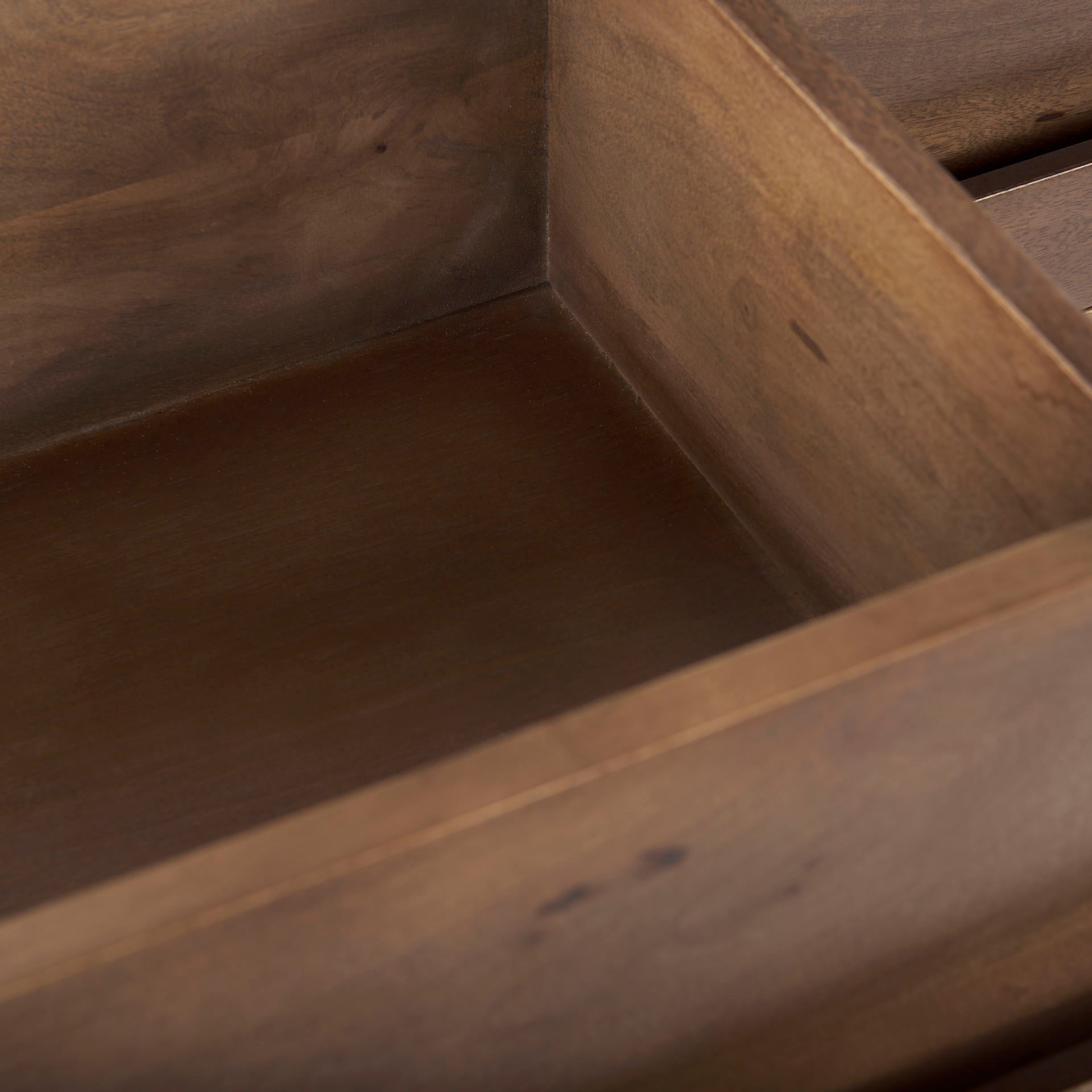 Close up of Astrid 71L x 17W x 30.3H Medium Brown Solid Wood 6 Drawer Sideboard