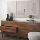 Astrid 71L x 17W x 30.3H Medium Brown Solid Wood 6 Drawer Sideboard in a modern living room