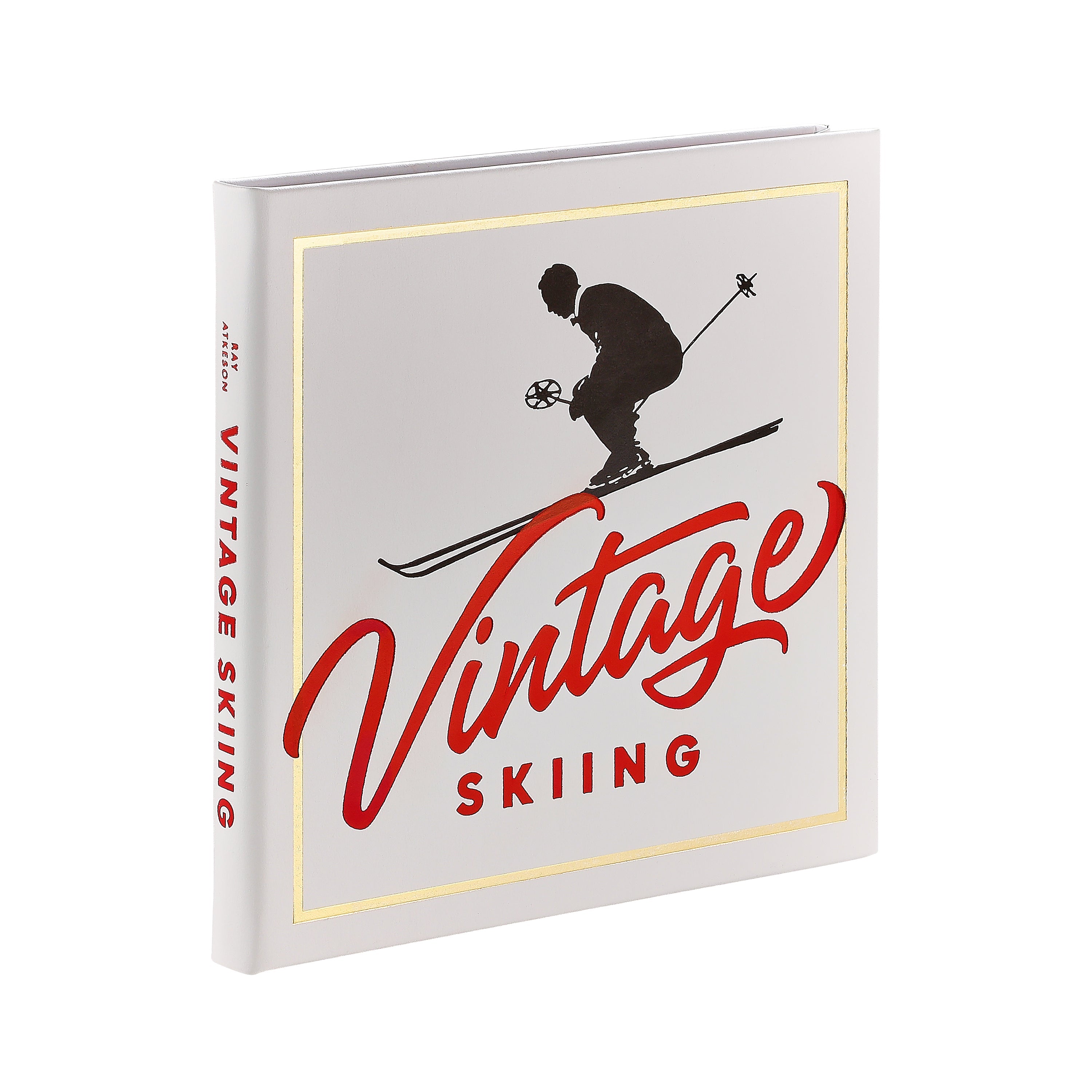 Vintage Skiing Leather Bound Edition on white background at Addison West.