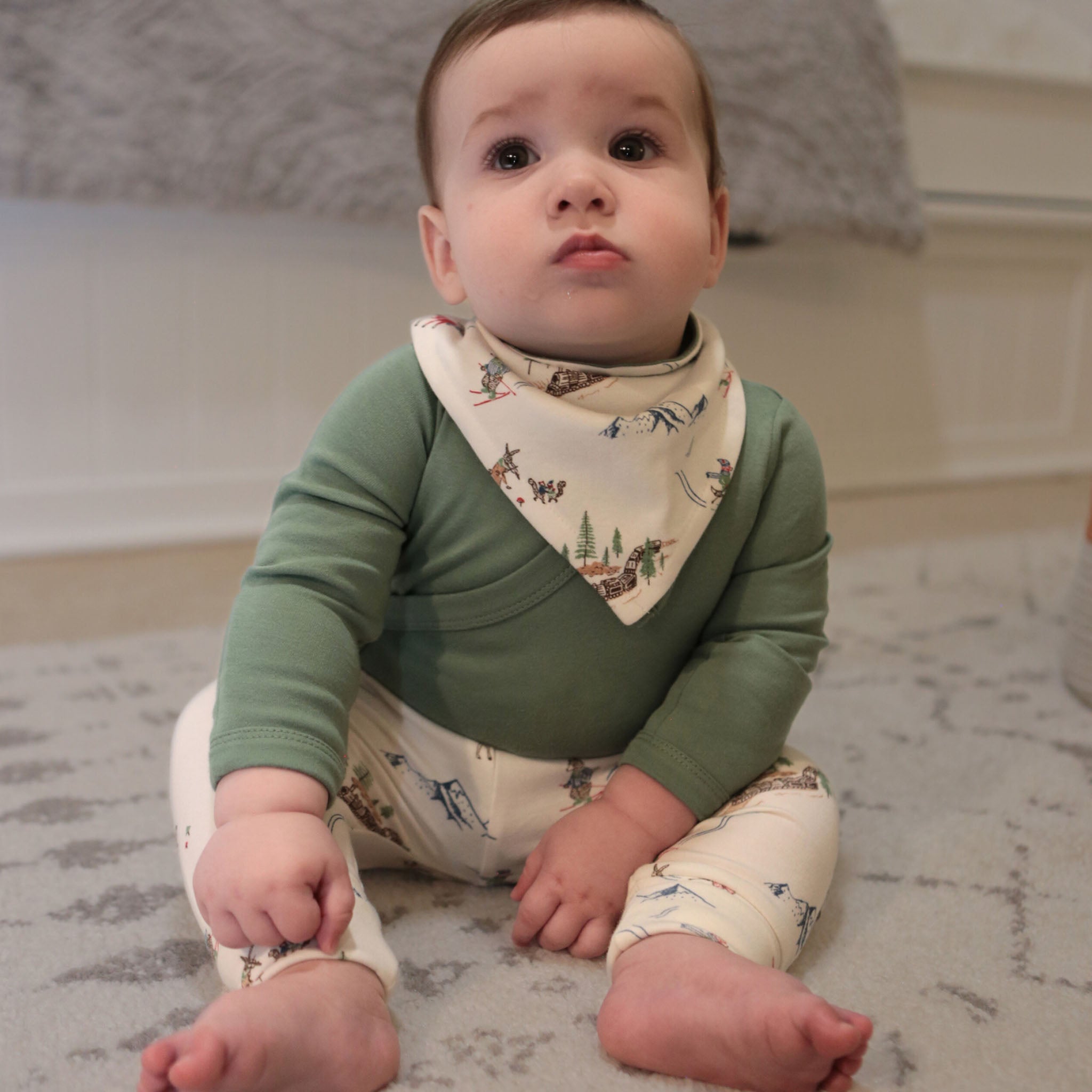 Mountain Express Organic Cotton Baby Pants on a baby at Addison West