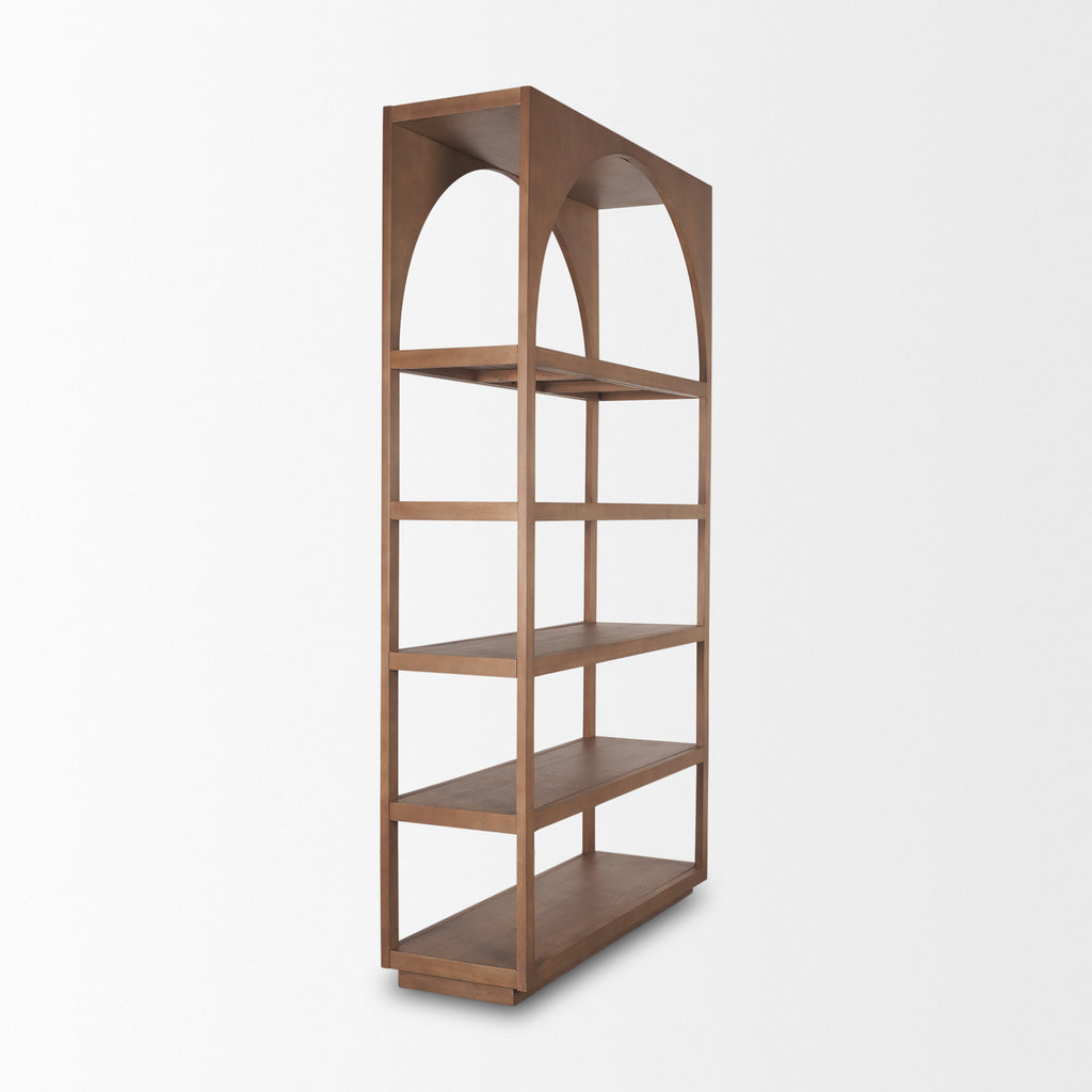 Bela Arched Shelving Unit Medium Brown Wood on a white background