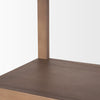Close up of Bela Arched Shelving Unit Medium Brown Wood on a white background