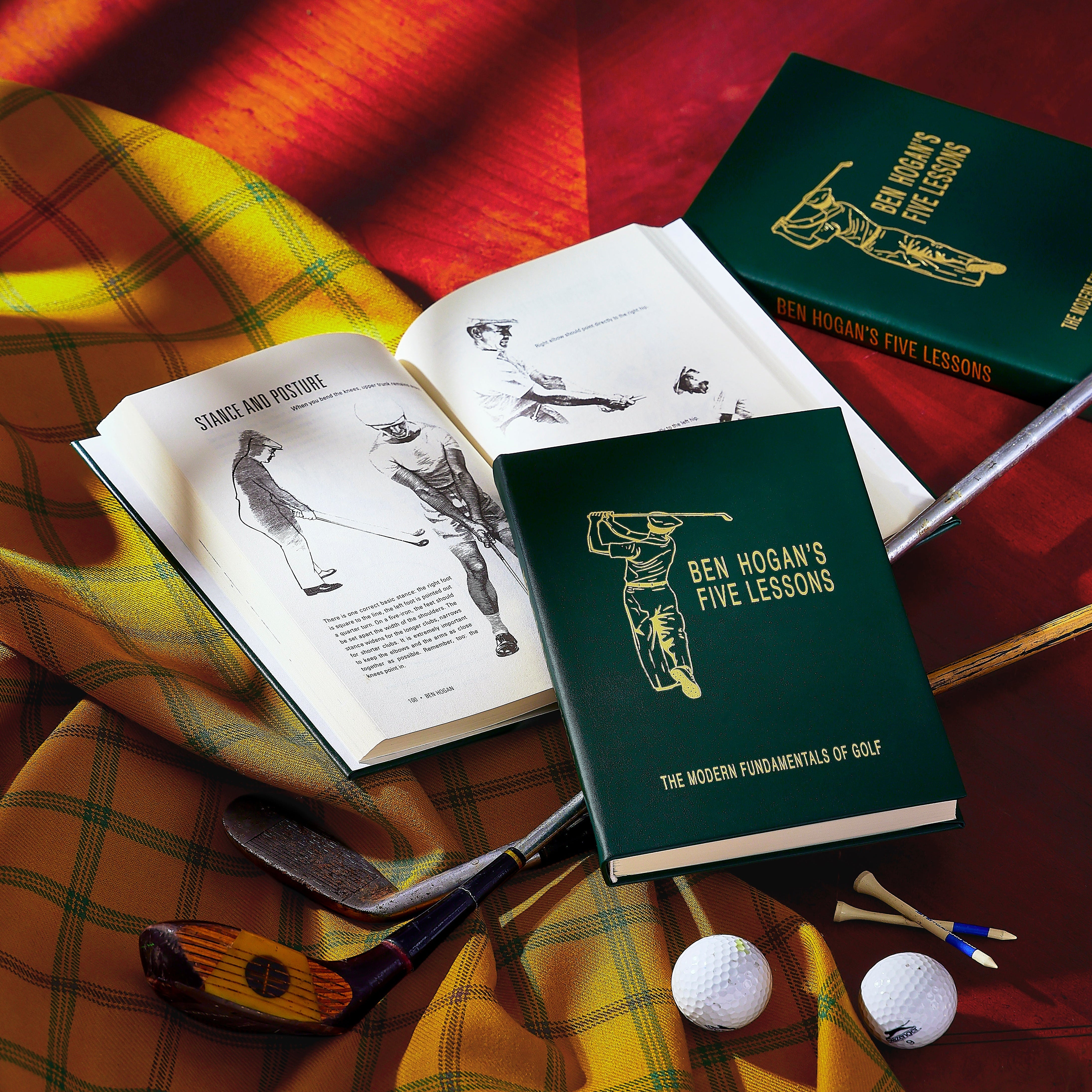 Ben Hogan's 5 Golf Lessons Leather Bound Edition on table at Addison West.