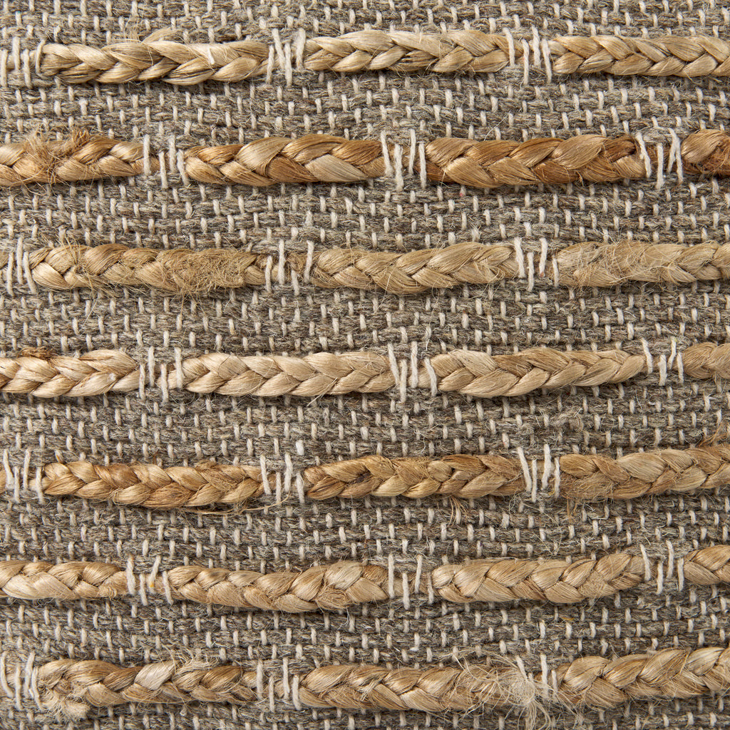 Close up of Binita 16 inch square Gray Brown Hemp Wool and Cotton Pouf 