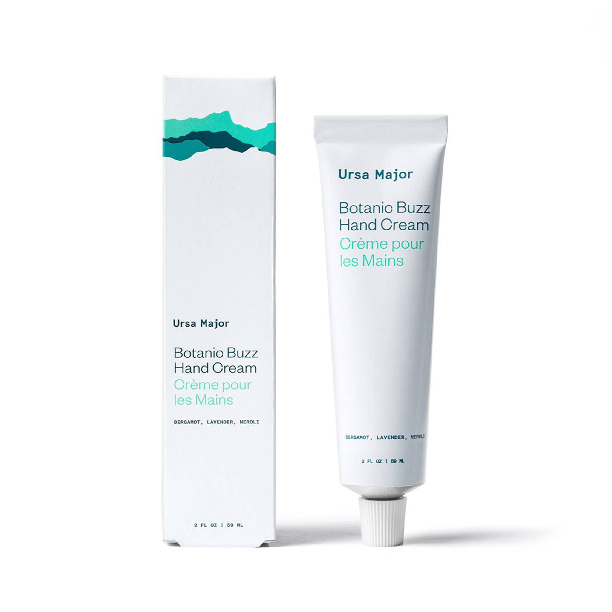 Ursa Major Botanic Buzz Hand Cream tube and packaging on a white background