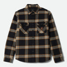 Brixton Men's Bowery Flannel in Black & Cream on plain background.