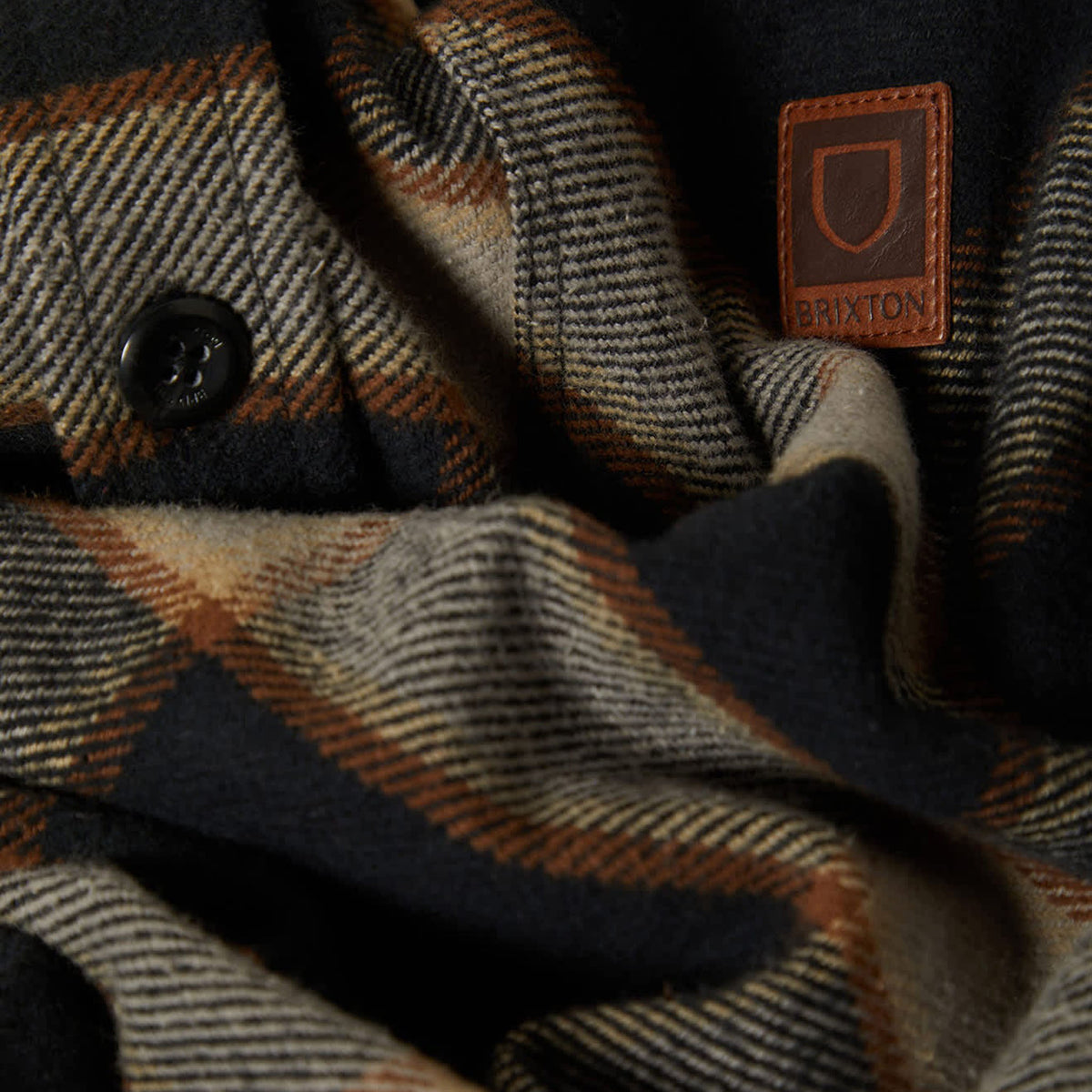 Brixton Men's Bowery Flannel in Black & Cream on plain background.