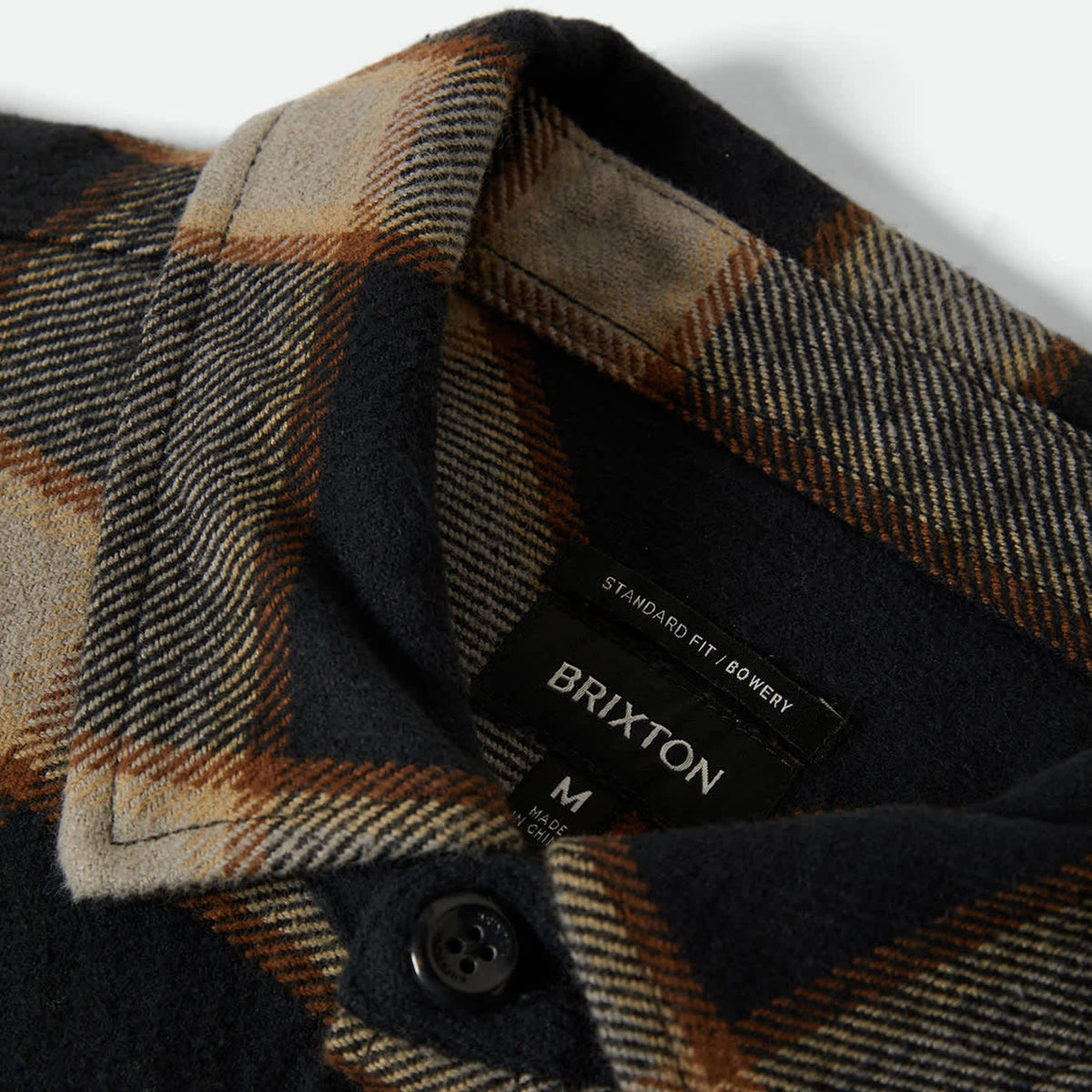 Brixton Men's Bowery Flannel in Black & Cream on plain background.
