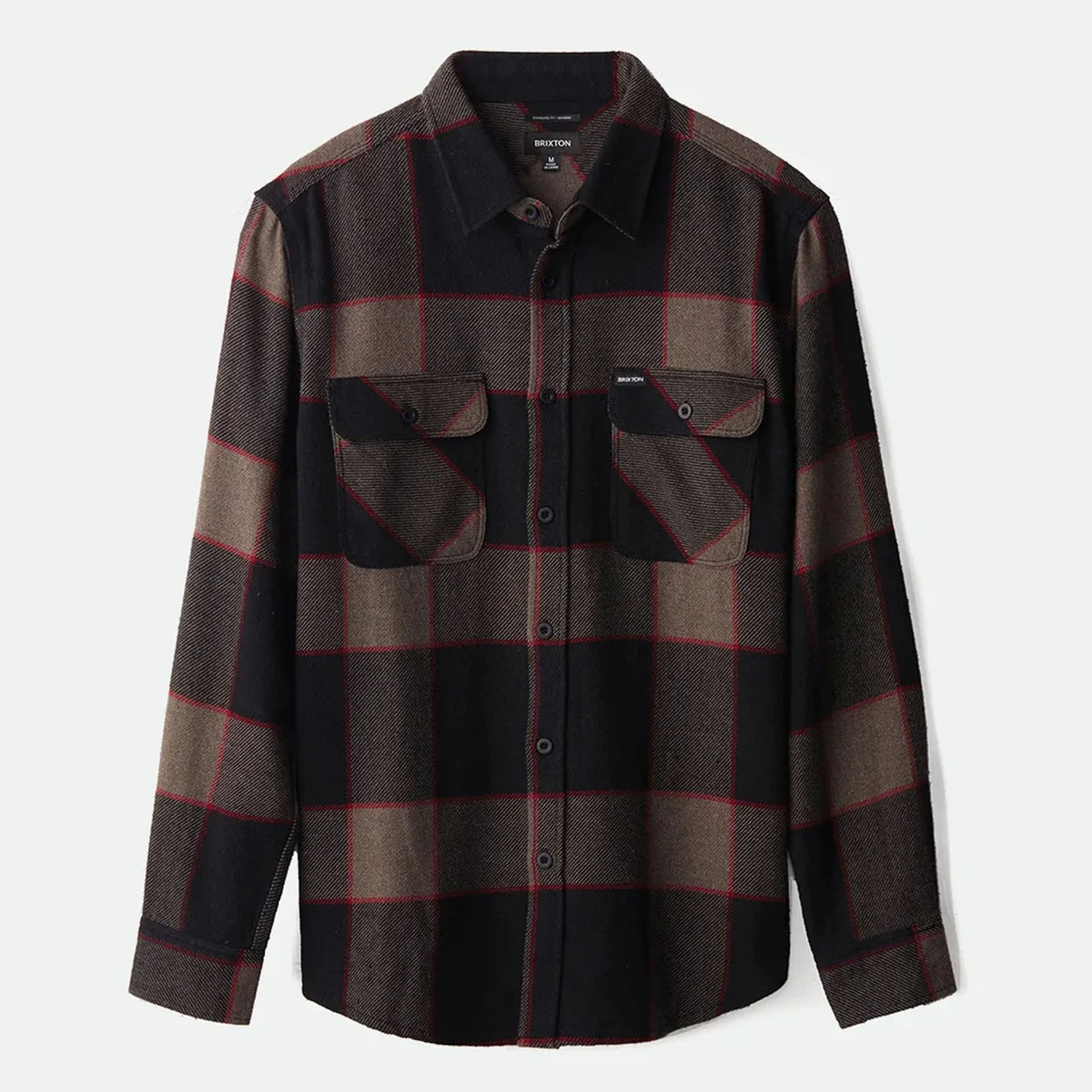 Brixton Men's Bowery Flannel in Heather Grey & Charcoal on plain background.
