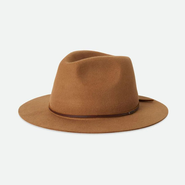 Brixton Wesley Packable Fedora in Golden Brown on a white background