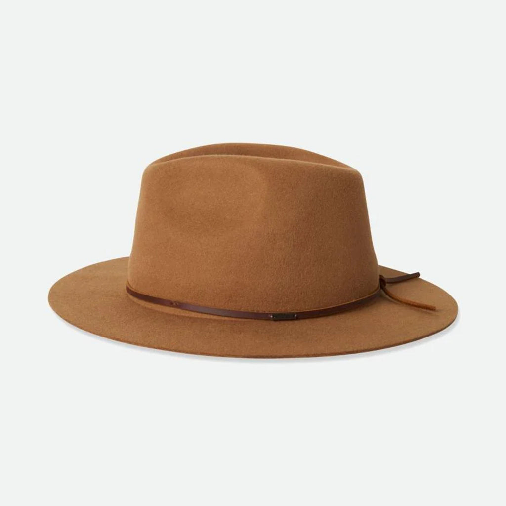 Brixton Wesley Packable Fedora in Golden Brown on a white background