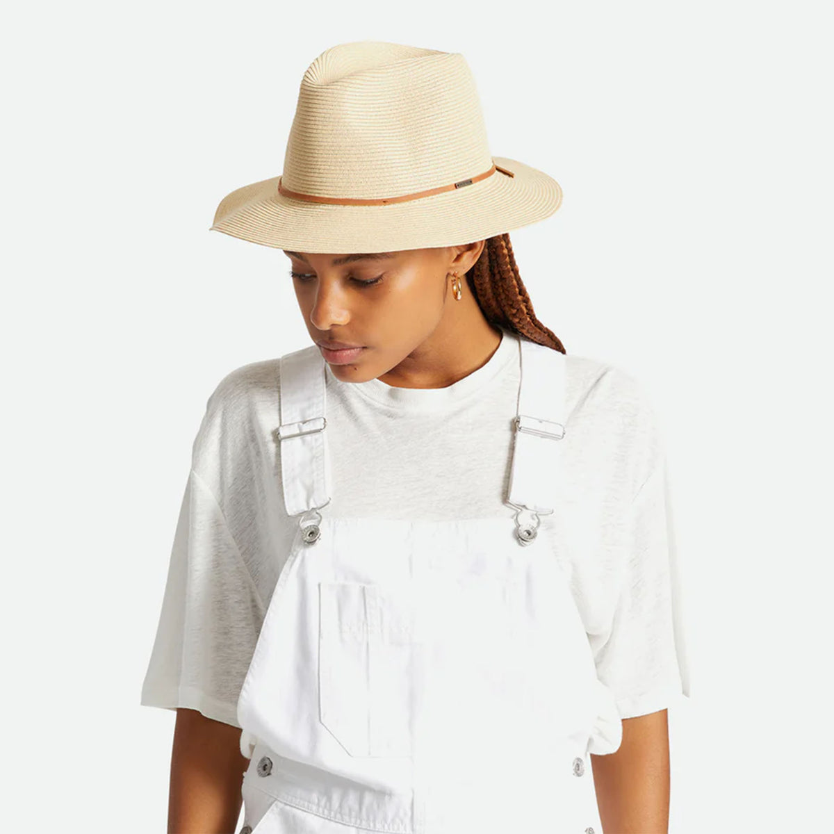 Brixton Small‎ Wesley Braided Toyo Straw Fedora New Women’s Beige Brown Trim Hat Unisex Wesley Straw Packable Fedora in Tan – Brixton Europe main image 3