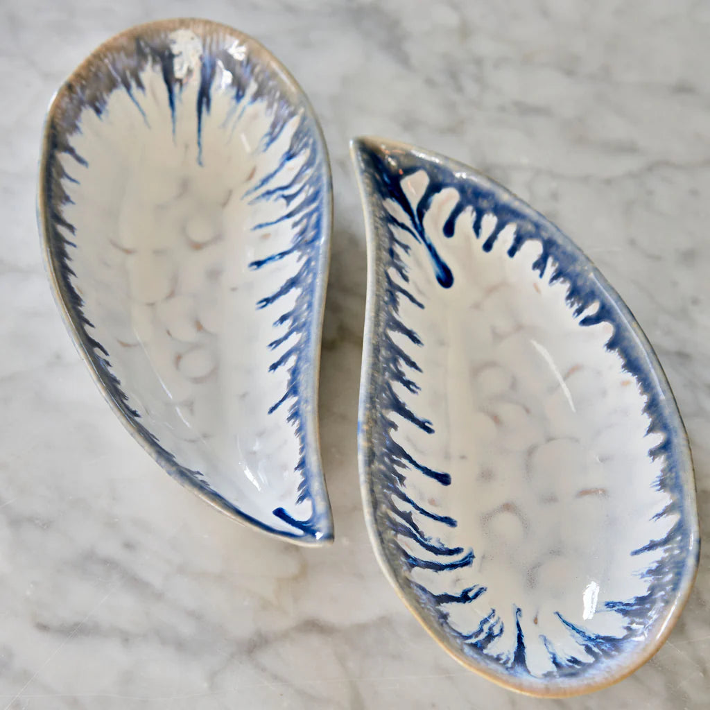 Simon Pearce Small Burlington Mussel Shell Bowl, Set of 2 on table at Addison West