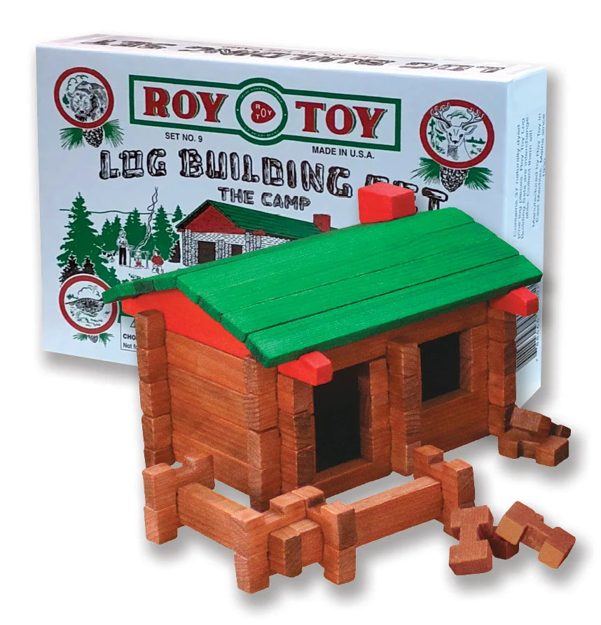 Small Log Cabin Building Kit, Blue on a white background at Addison West