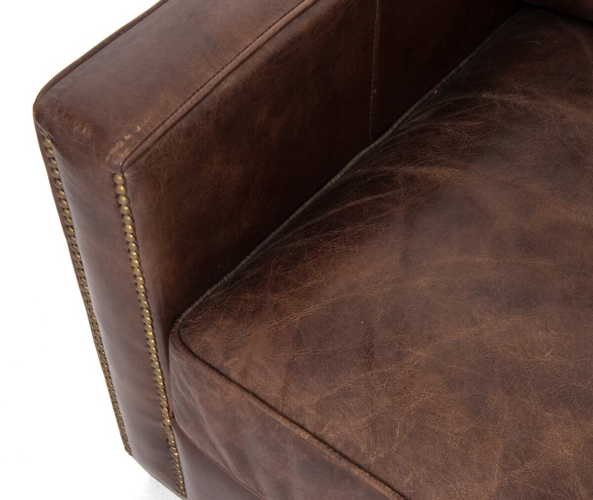 Close up of Four Hands Larkin Sofa in Cigar on a white background at Addison West