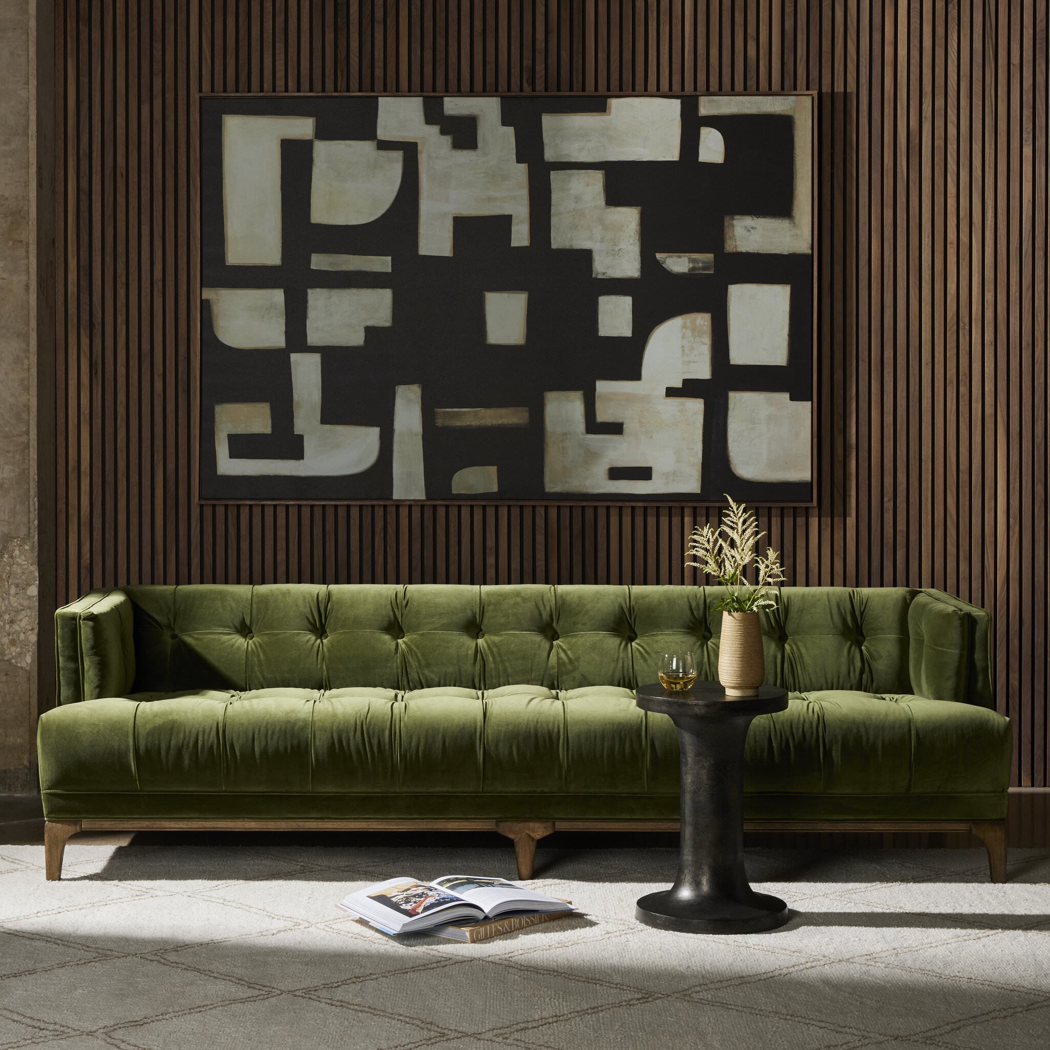 Four Hands Dylan Sofa in Sapphire Olive on a living room at Addison West