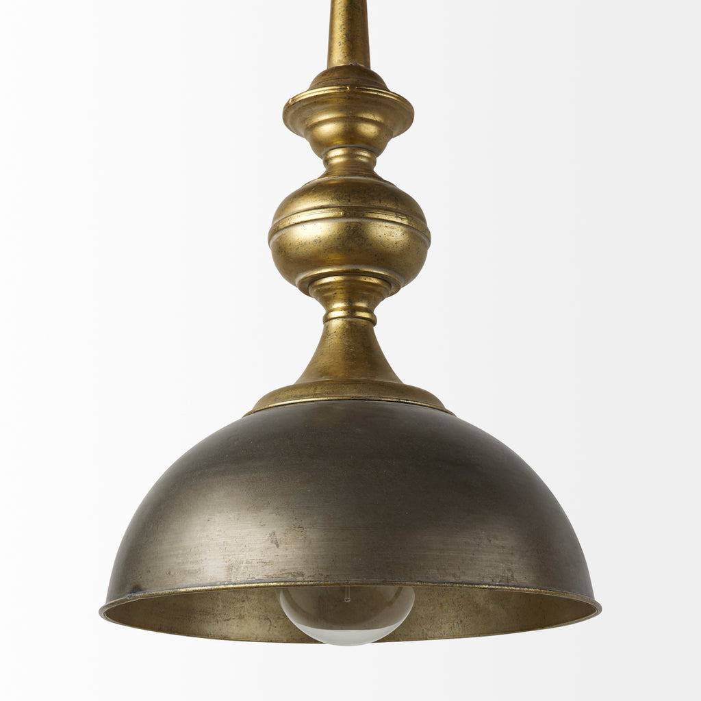 Capsa 17x29 Antique Gold and Silver Toned Metal Dome Pendant Light on a white background
