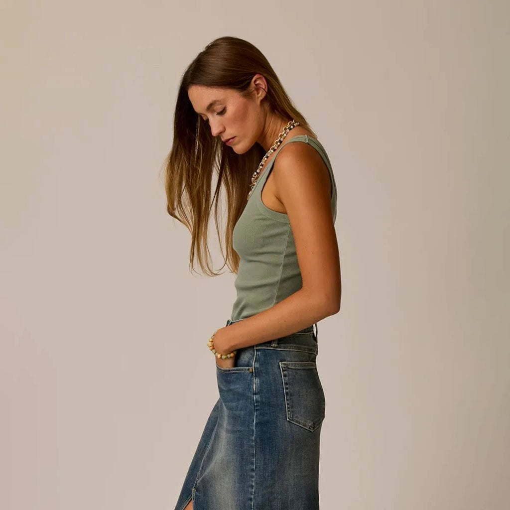 Ever Rib Tank in Fatigue shown on model on plain background.
