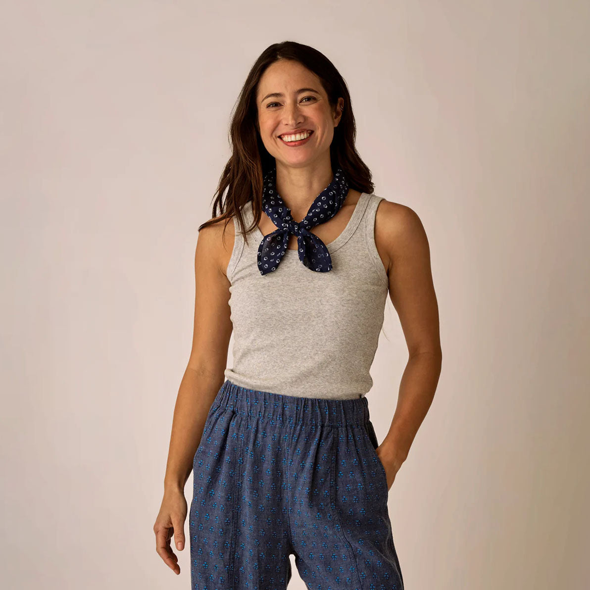 Ever Rib Tank in Heather Grey shown on model on plain background.