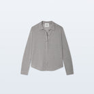 A light gray heathered knit button-up shirt with a collar and chest pocket, displayed flat against a light gray background.