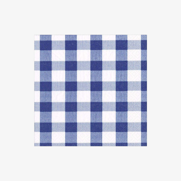 Caspari Gingham Lunch Napkins in Blue on a white background