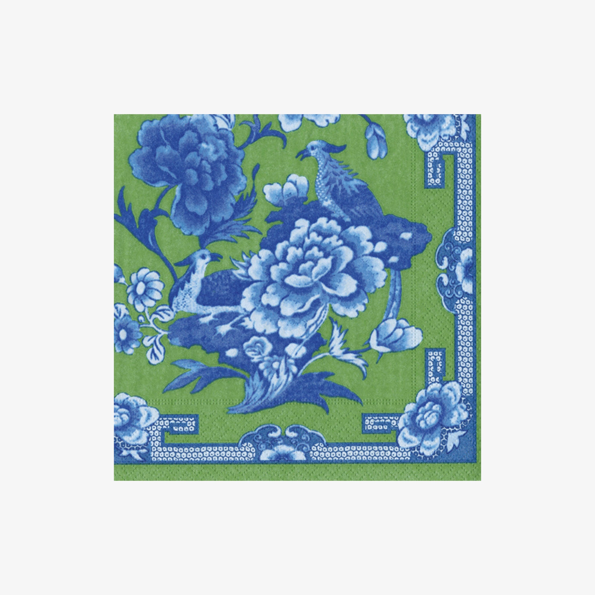 Capsari Caspari Green & Blue Plate Cocktail Napkin on a white background