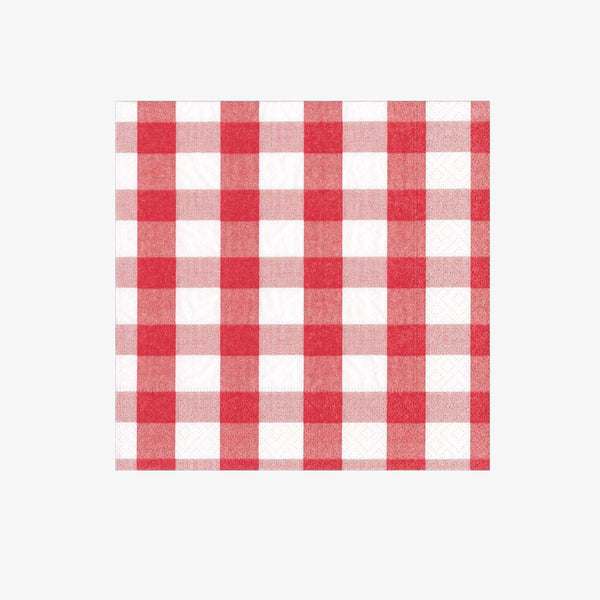 Caspari Gingham Lunch Napkins in Red on a white background