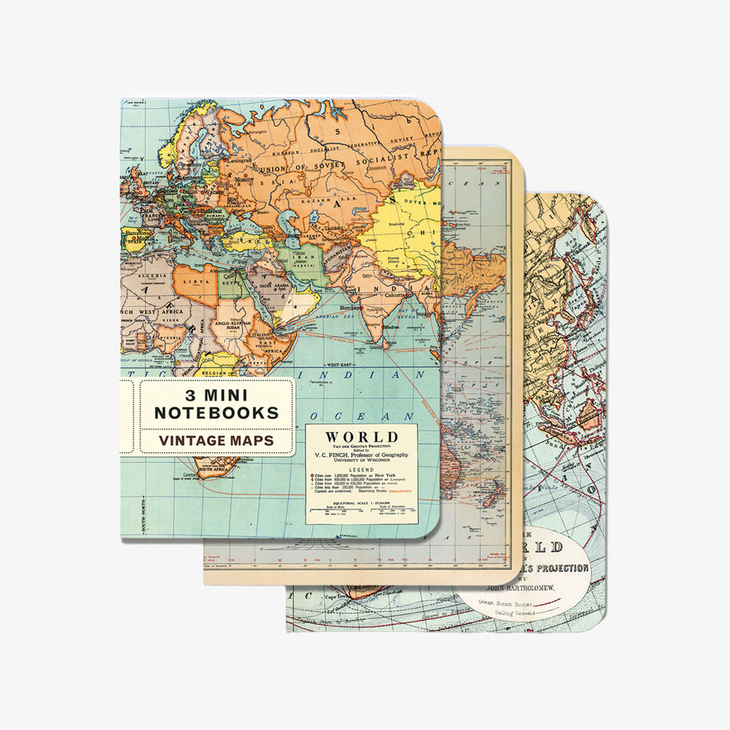 Cavallini Paper Vintage Maps Mini Notebooks on a white background
