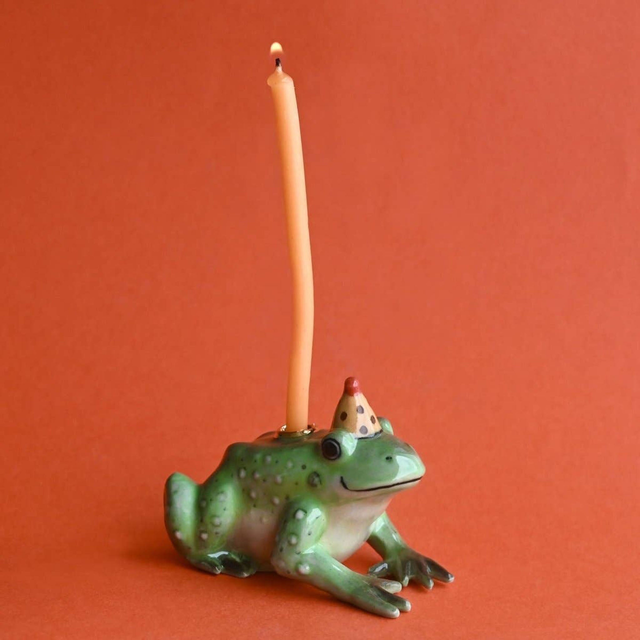 Charming Frog Cake Topper on an orange background