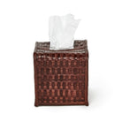 Chestnut Woven Leather Tissue Box Cover on a white background at Addison West