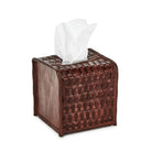 Chestnut Woven Leather Tissue Box Cover on a white background at Addison West