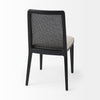 Clara Black Wood W/ Cream Fabric Seat and Cane Back Armless Dining Chair on a white background
