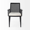 Clara Black Wood W/ Cream Fabric Seat and Cane Back Dining Chair on a white background