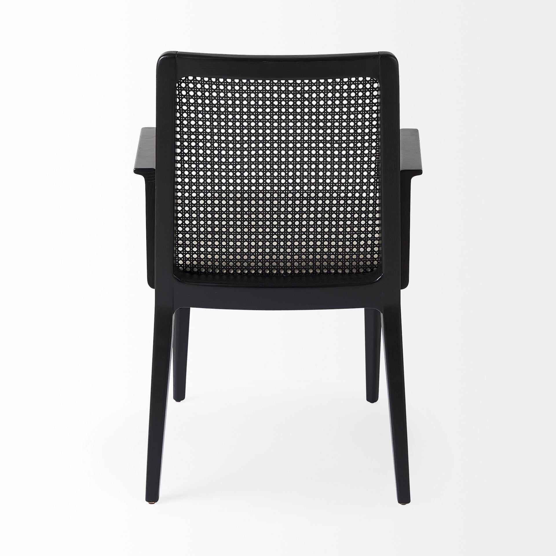 Clara Black Wood W/ Cream Fabric Seat and Cane Back Dining Chair on a white background