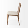 Clara Light Brown Wood W/ Cream Fabric Seat and Cane Back Armless Dining Chair on a white background