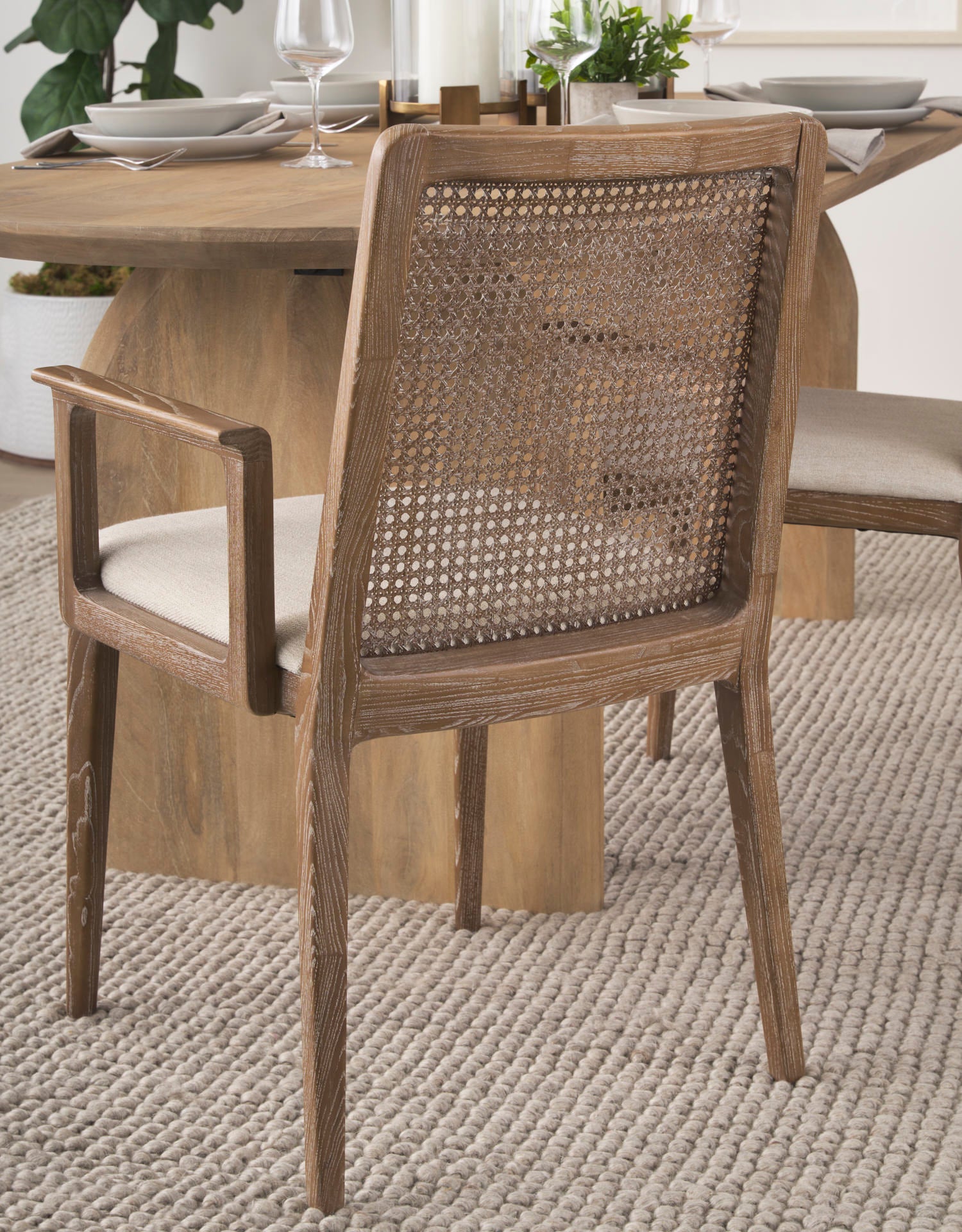 Amelia Cane and Wood Dining Armchair in Light Wash - Addison West 