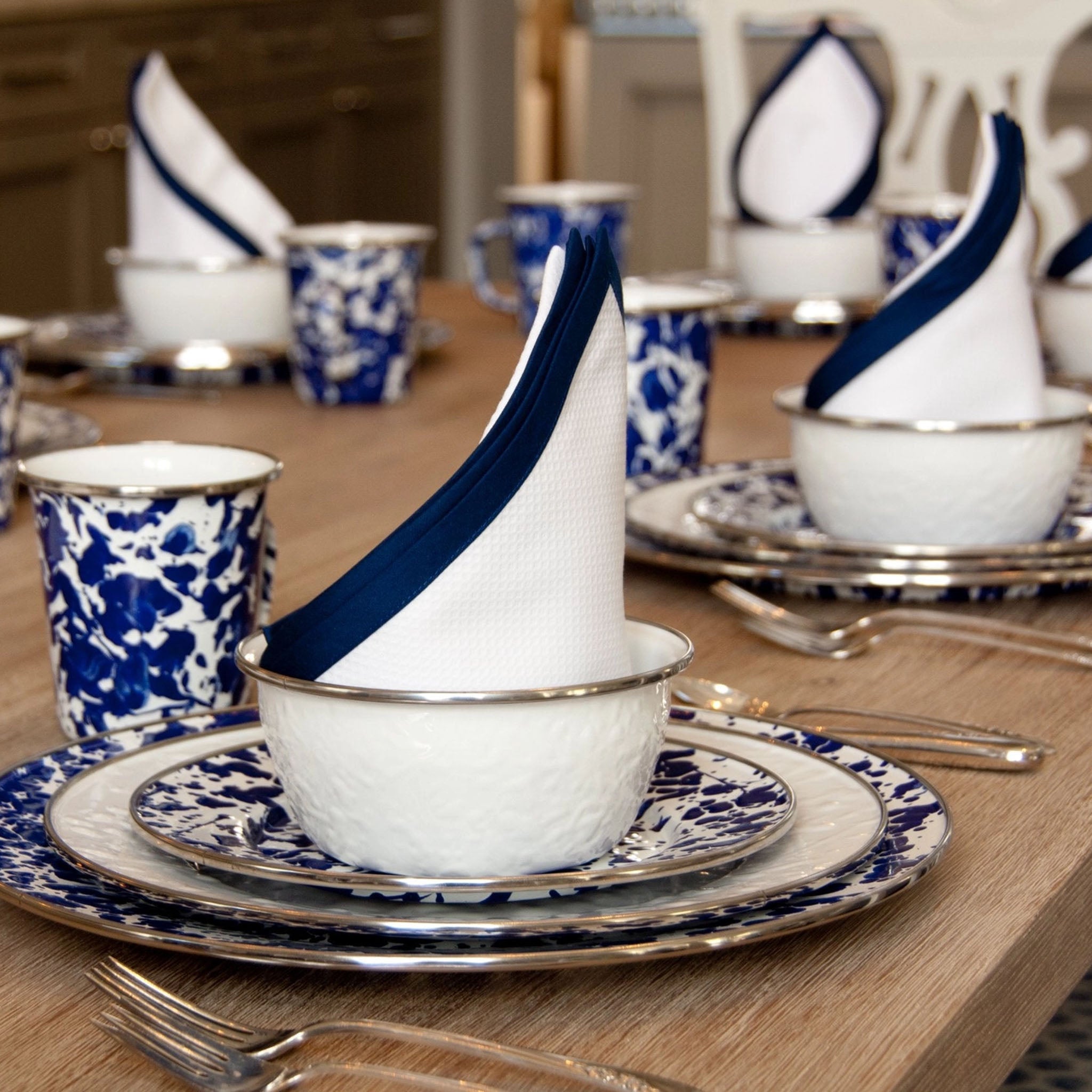 Cobalt Swirl Enamelware Oval Platter - Addison West 