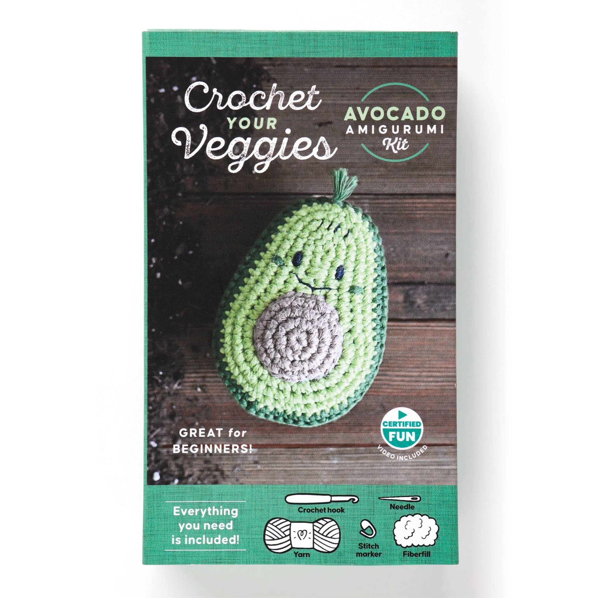 Crochet Your Veggies Avocado Amigurumi Kit on a white background at Addison West